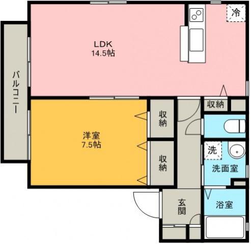 フラッツワンハートA(1LDK/2階)の間取り写真