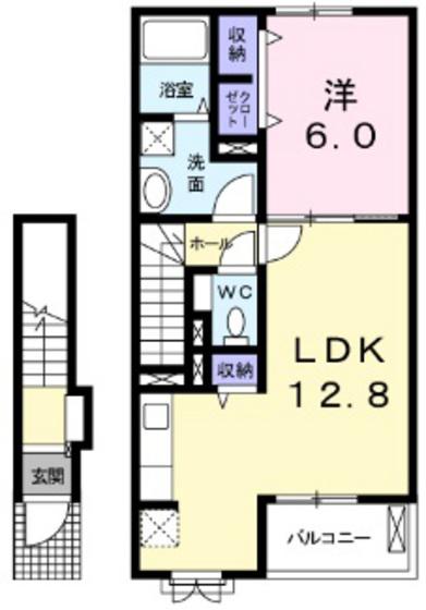 オンフォレスト岩国A(1LDK/2階)の間取り写真