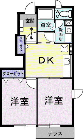 ソレアードB(2DK/1階)の間取り写真
