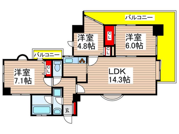 グリーンパーク船橋(3LDK/8階)の間取り写真