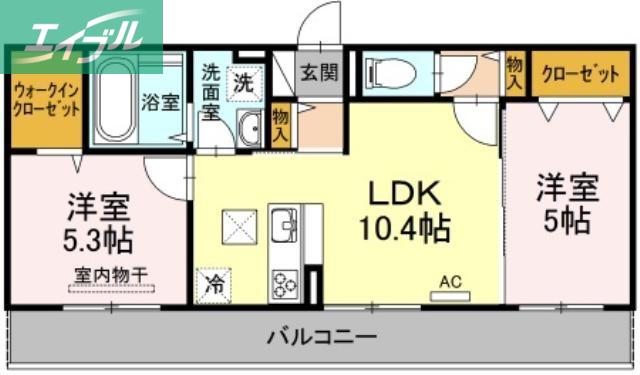 セカンドコート B棟(2LDK/1階)の間取り写真
