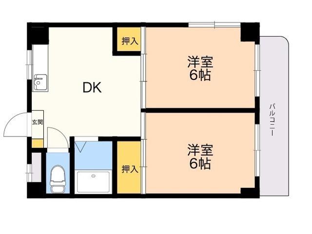 アドバンス箱崎(2DK/1階)の間取り写真