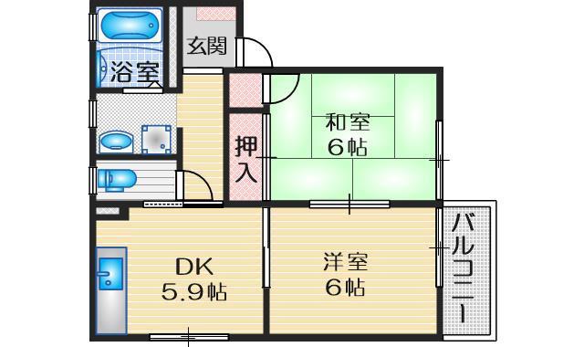 ルミエール萱野(2DK/2階)の間取り写真