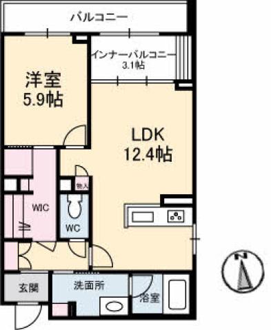 フェリシエール(1LDK/3階)の間取り写真