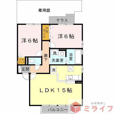 リビングタウン加美北 E棟(2LDK/1階)の間取り写真