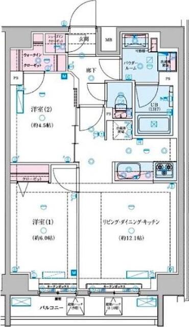 ジェノヴィア新子安(2LDK/9階)の間取り写真