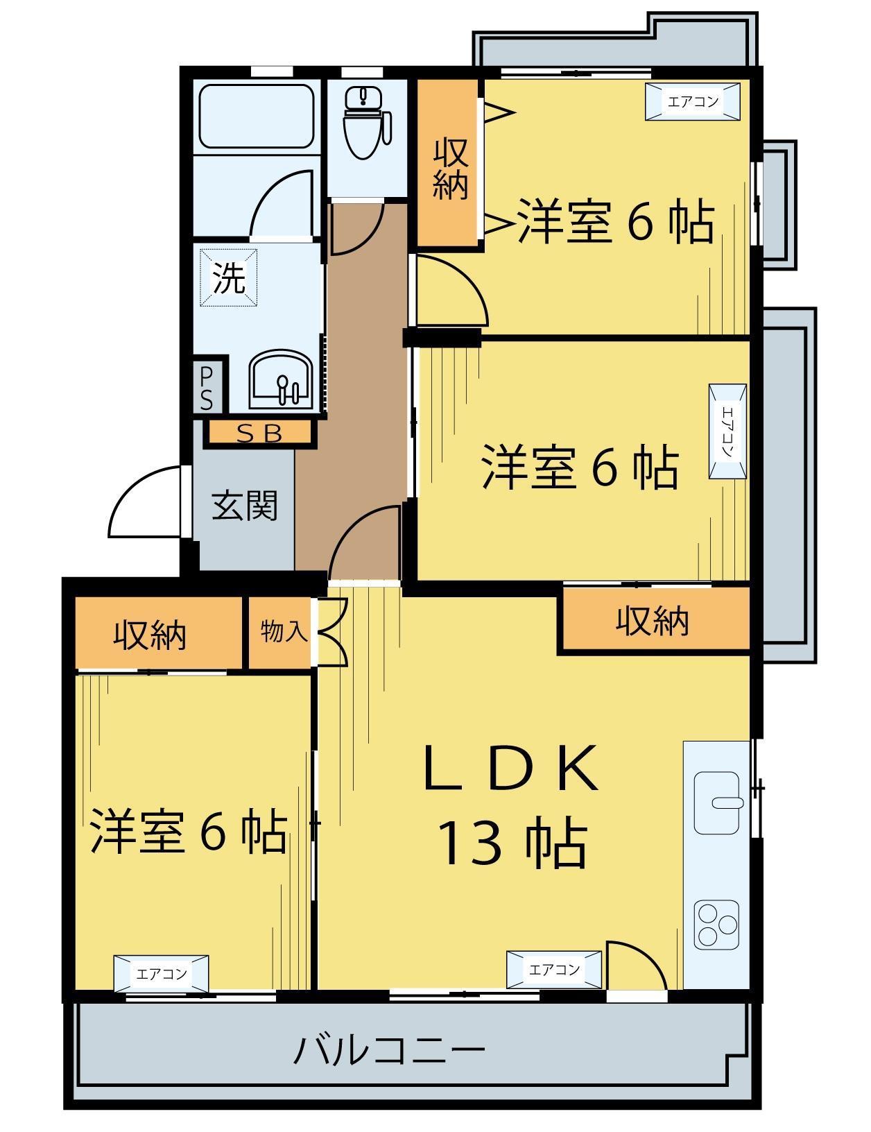 リビエラ広瀬(3LDK/3階)の間取り写真