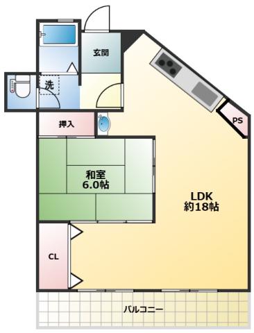ハイツ六甲(1LDK/6階)の間取り写真