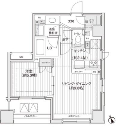 ドゥーエ銀座イーストI(1LDK/9階)の間取り写真