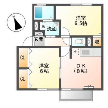 コスモスハウス(2DK/2階)の間取り写真
