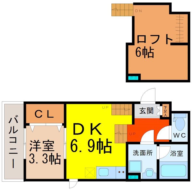 FAMILY STAGE道徳 III(1DK/2階)の間取り写真