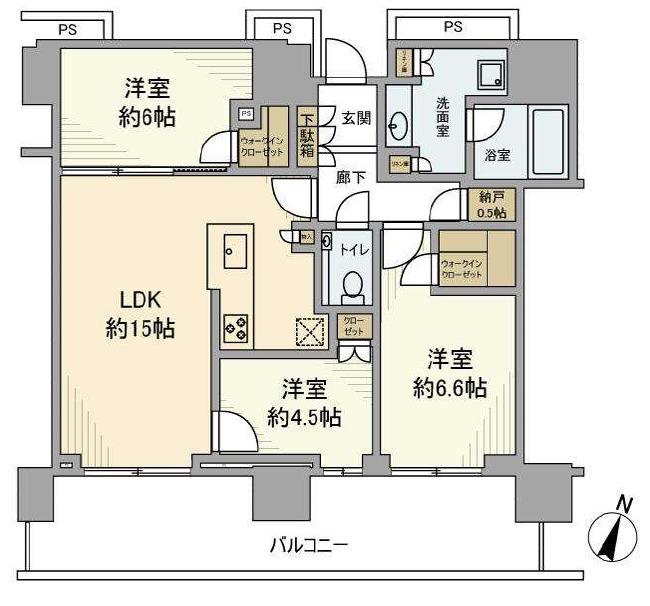 プラウドタワー目黒MARC(3LDK/5階)の間取り写真