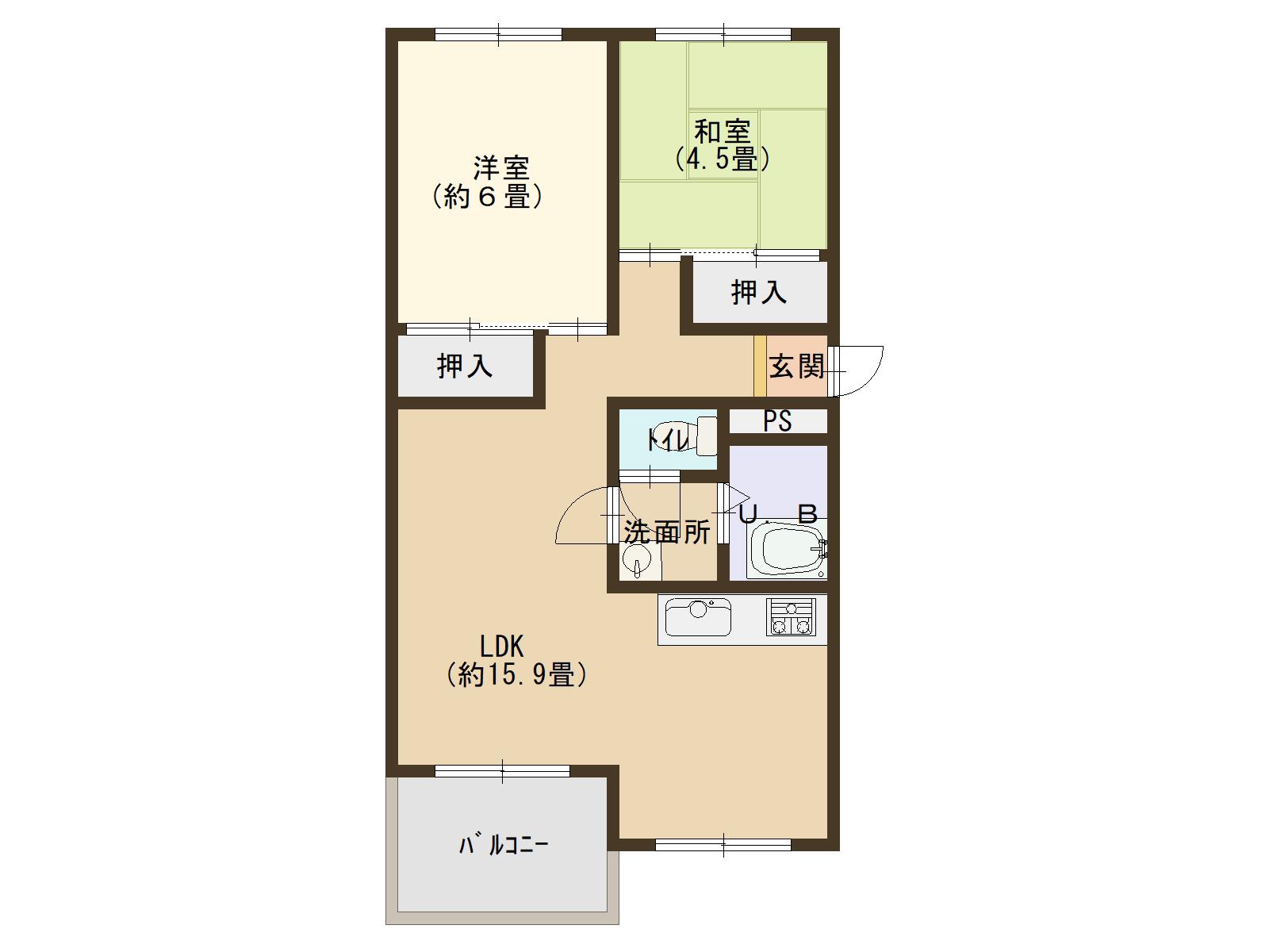 芦屋市若葉町4-2 14階 2LDK(2LDK/14階)の間取り写真