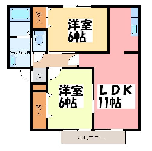 ファミーユ大津(2LDK/1階)の間取り写真