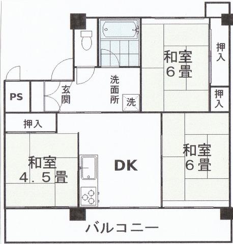 グリーンパークCASA 1号棟(3DK/3階)の間取り写真