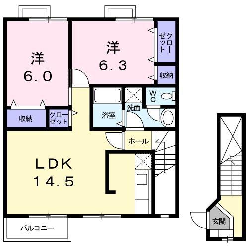 ガーデン・オブ・プリムローズA(2LDK/2階)の間取り写真