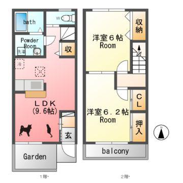 プレミエールB(2LDK/2階)の間取り写真