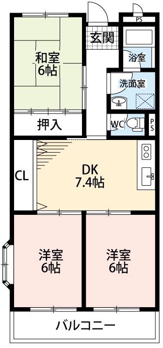 WING1号館(3DK/3階)の間取り写真