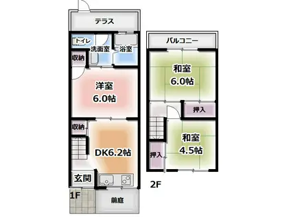 京阪本線 萱島駅 徒歩10分 2階建 築25年(3DK/1階)の間取り写真