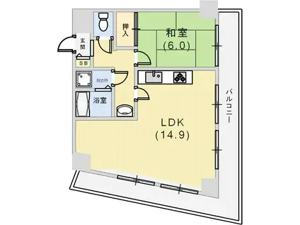 ライオンズマンション三宮フラワーロード(1LDK/4階)の間取り写真
