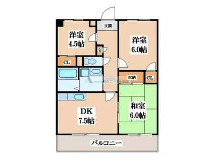 サンローズ吉田(3DK/7階)の間取り写真
