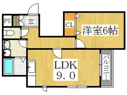 メゾンノエルコム(1LDK/2階)の間取り写真