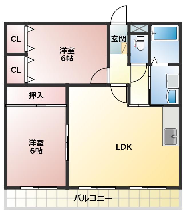 グリーンロード草間(2LDK/2階)の間取り写真