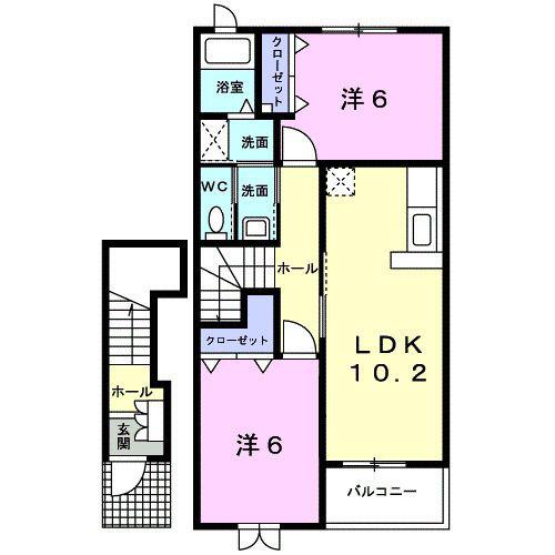 エクセラン・メゾンB(2LDK/2階)の間取り写真