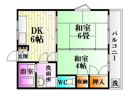 ボヌール中尾(2DK/2階)の間取り写真