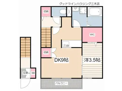 クレセント(1DK/2階)の間取り写真