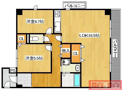 ユンヌホワイエ(2LDK/7階)の間取り写真