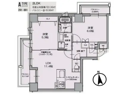 W上町台(2LDK/7階)の間取り写真