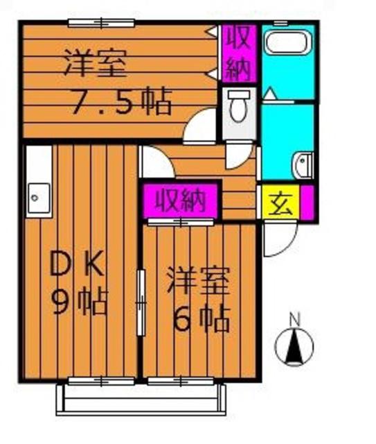 レイモンドサンヴィレッジA棟(2DK/1階)の間取り写真