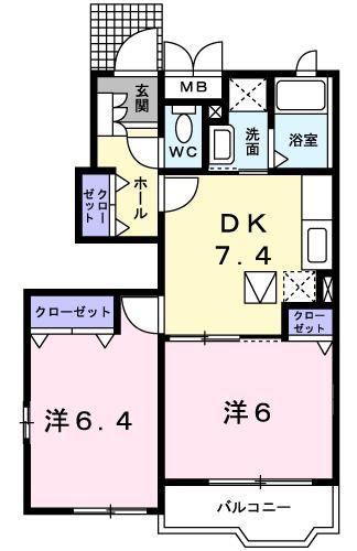 メゾン・ド・クレール(2DK/1階)の間取り写真