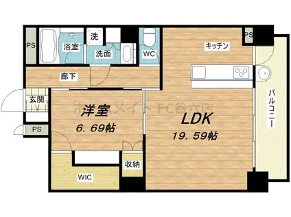 アマデウス北堀江(1LDK/6階)の間取り写真