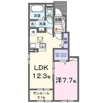 アミドゥエスポワール(1LDK/1階)の間取り写真