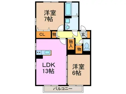 アムールII(2LDK/2階)の間取り写真
