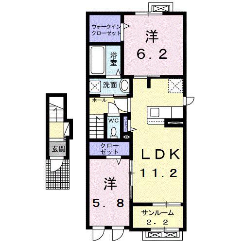 カラク・I(2LDK/2階)の間取り写真