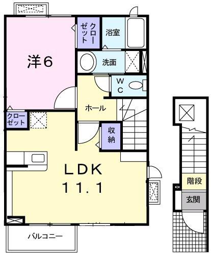 プロムナード(1LDK/2階)の間取り写真