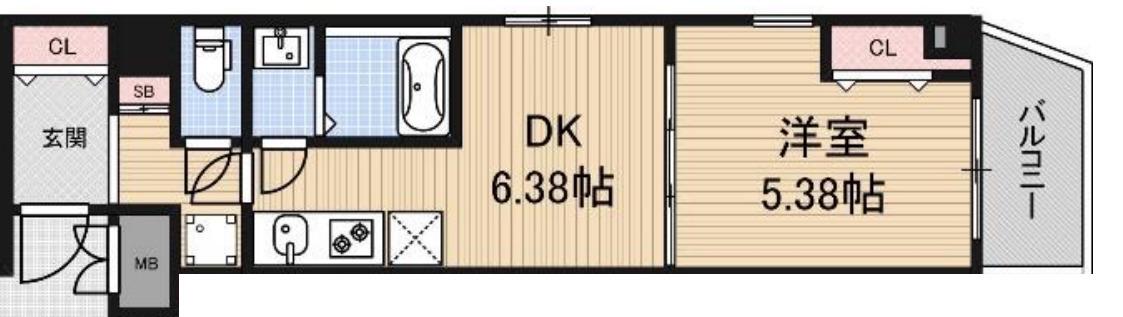 アネールエレ江戸堀(1DK/2階)の間取り写真