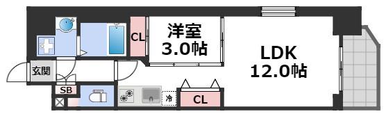 ラ・フォルム本町ウエスト(1LDK/8階)の間取り写真