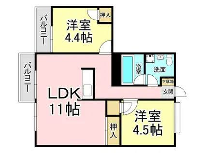 MOON中原東B(2LDK/4階)の間取り写真
