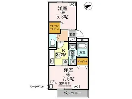 ウインドワード小羽山(2K/2階)の間取り写真