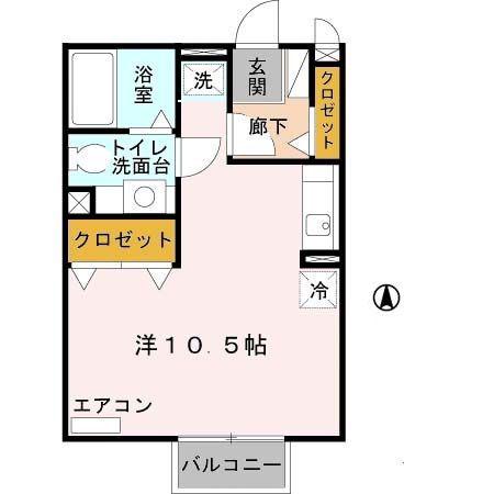 リビオンB(ワンルーム/2階)の間取り写真