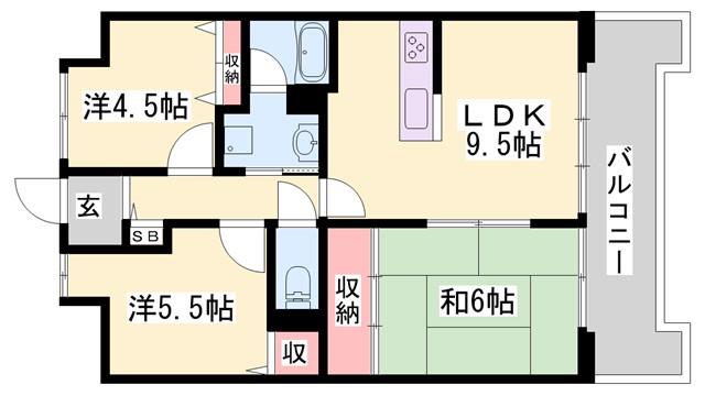 ネオハイツ花の北(3LDK/1階)の間取り写真