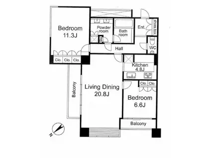 ザ・ウエストミンスター六本木(2LDK/11階)の間取り写真