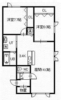 リリヴァレVI(2LDK/1階)の間取り写真