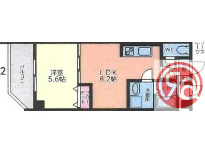 カルム共栄(1LDK/2階)の間取り写真