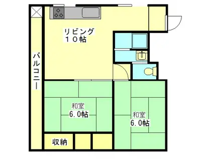 国近ビル(2LDK/4階)の間取り写真