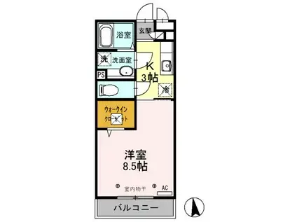 ロックパインB(1K/1階)の間取り写真